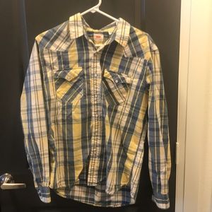 L/g Levis - Yellow and blue Pearl Snap Button Up